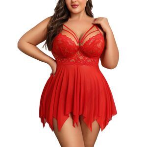 9664 Plus Size Lingerie For Curvy Sexy Babydoll Lingerie V Neck Babydoll